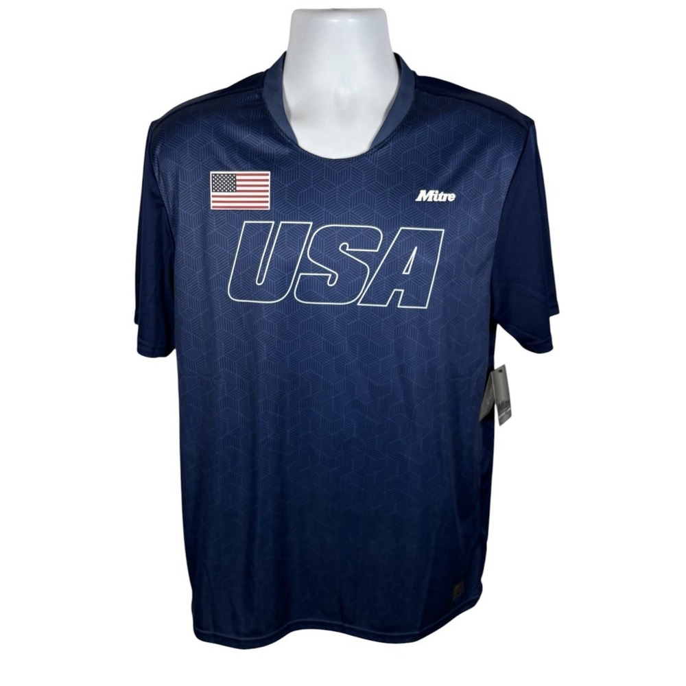 Mitre Men's Team USA Blue Hexagon Pattern Jersey Flag Size Medium NWT -1940 - Picture 2 of 9